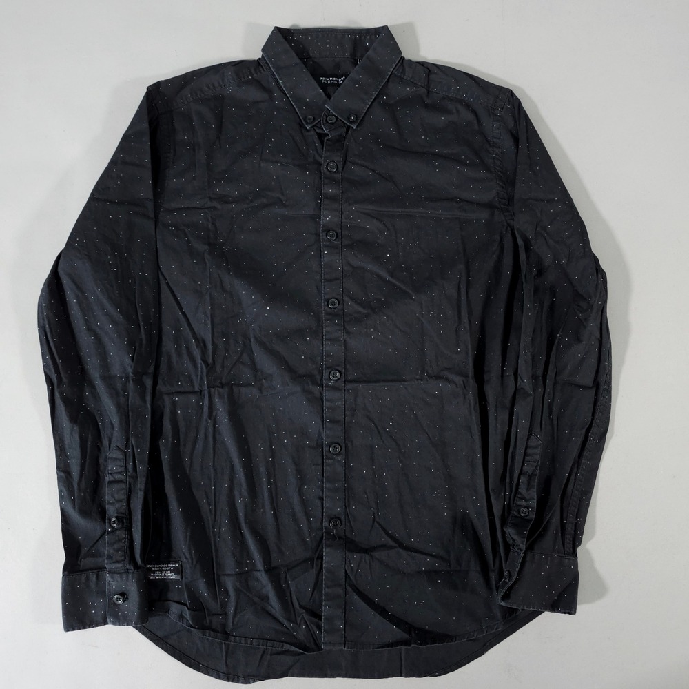 7 Diamonds Button Down Shirt Mens Small Black Micro Dot Long Sleeve Stretch